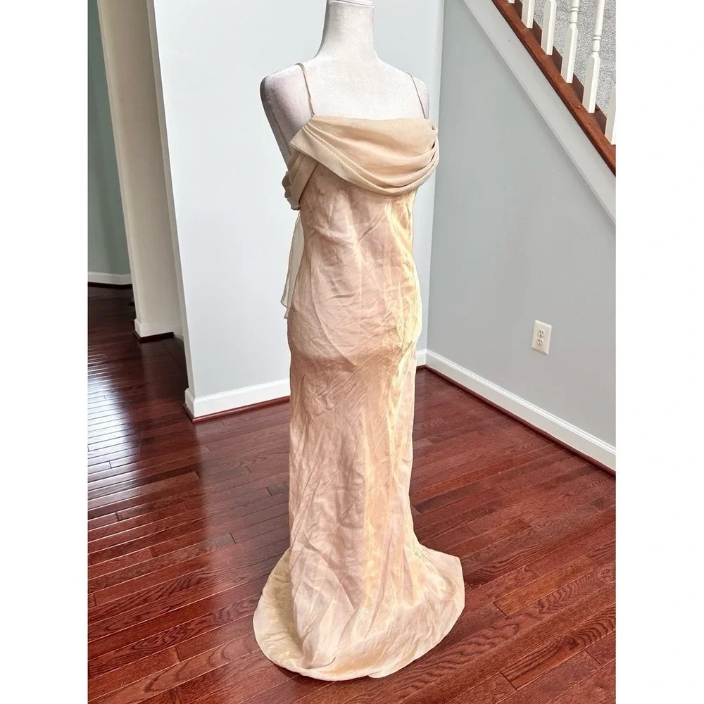 Vintage 2000s Dollar Metallic Gold Cowl Neck Simple Elegant Fairy Gown Dress XL - Picture 2 of 12